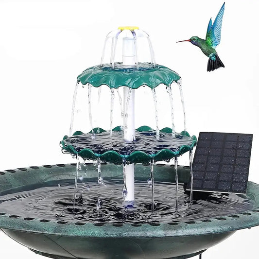 3-Tier Bird Bath with Detachable DIY Solar Fountain with 25W Pump - SS