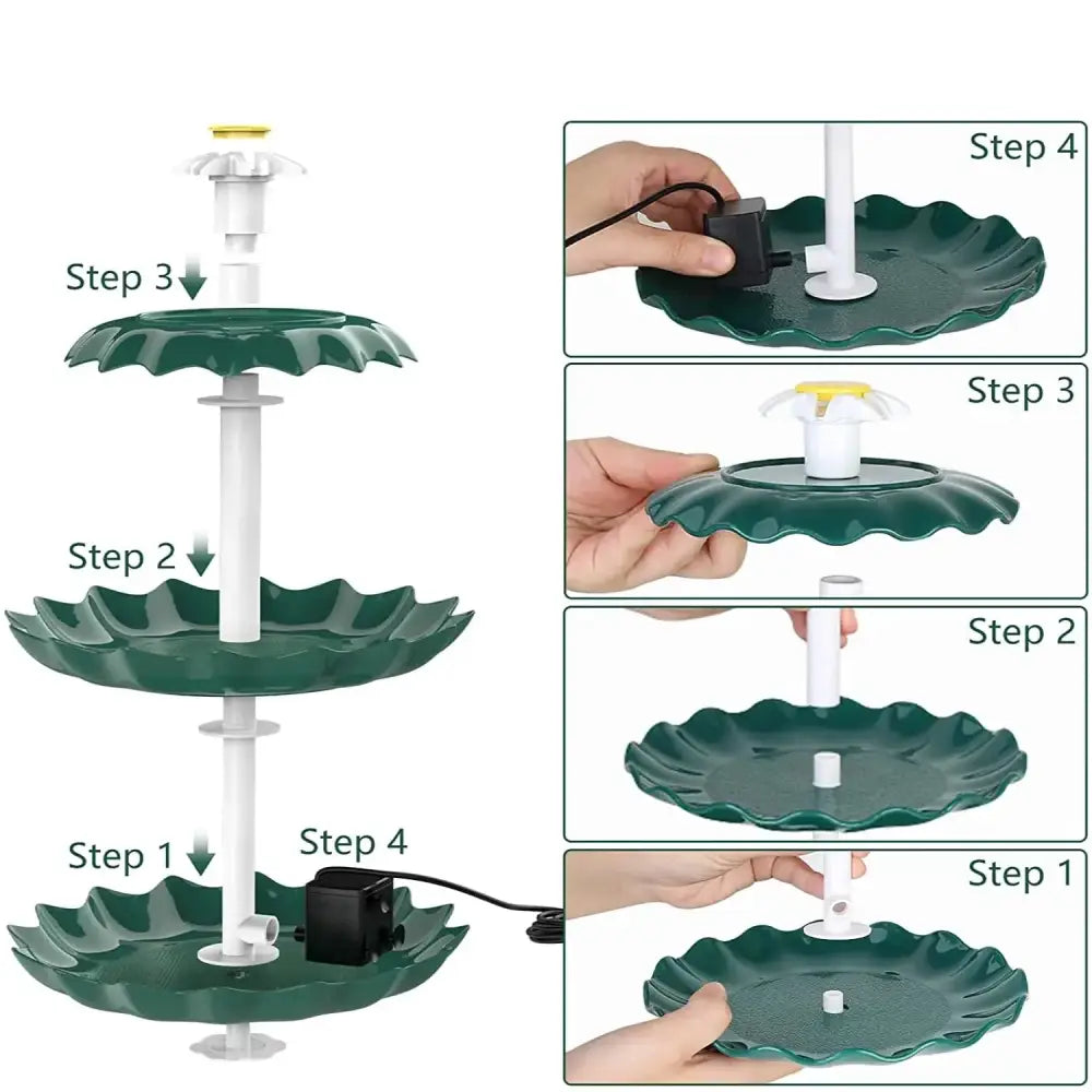 3-Tier Bird Bath with Detachable DIY Solar Fountain with 25W Pump - SS