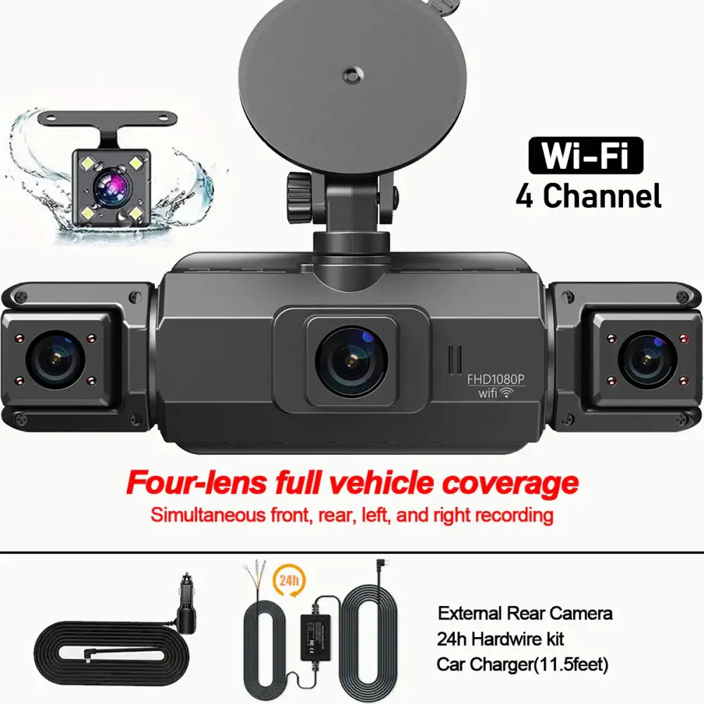 360° Dash Cam with WiFi & 24H Parking Mode (available in different storage capacity) - 4Ch DVR Hardwire kit / 512GB