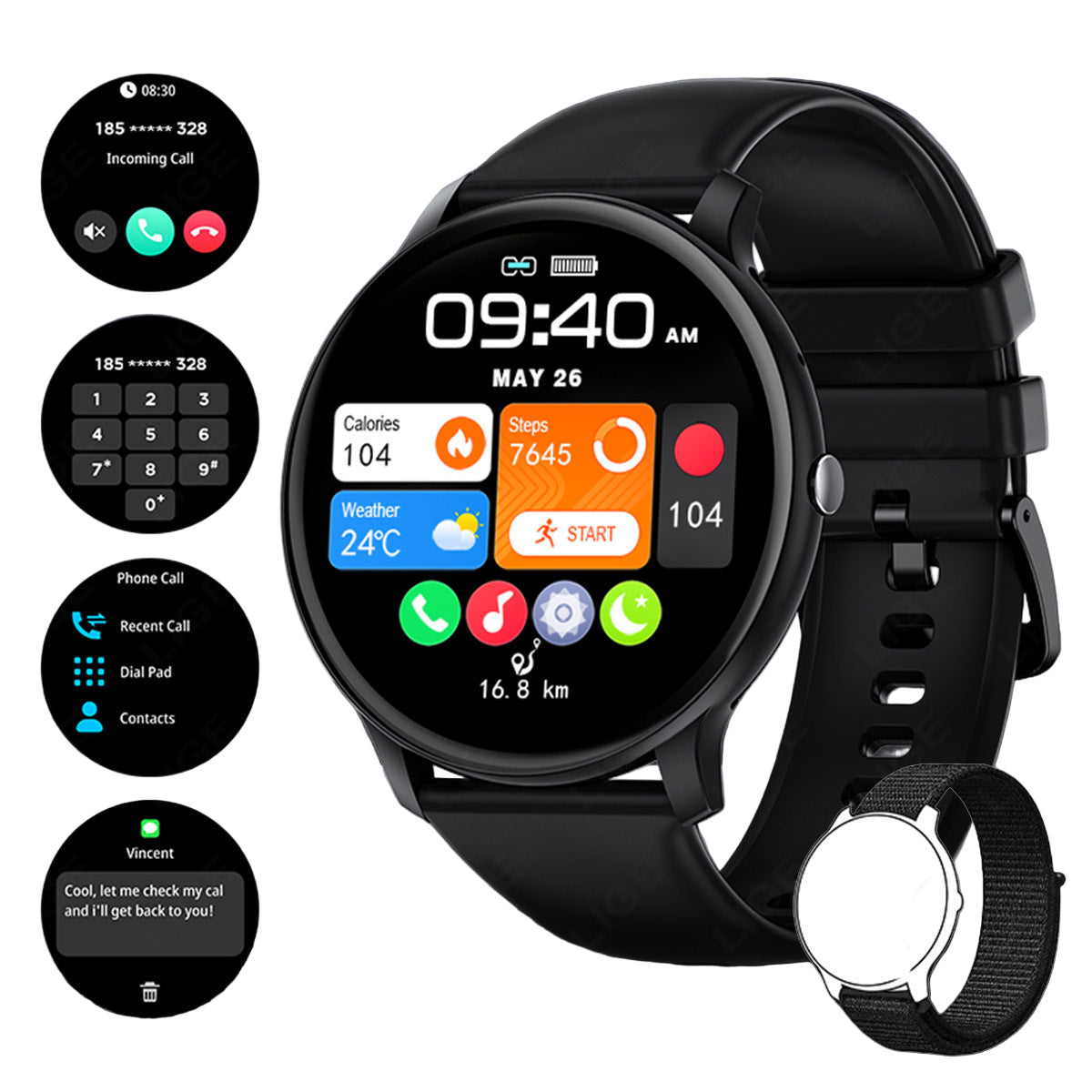 LIGE Smartwatch – Multi-Colour Silicone Strap (11 colours available)