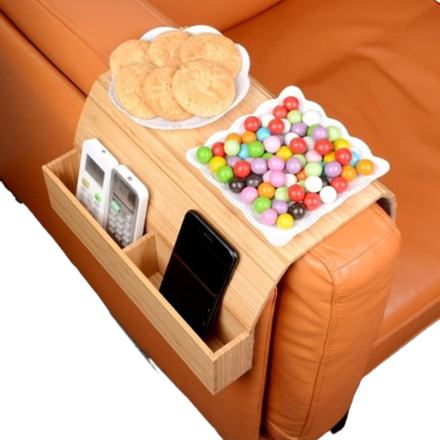Foldable Bamboo Sofa Armrest Table with Cup Holder (2 colours available)