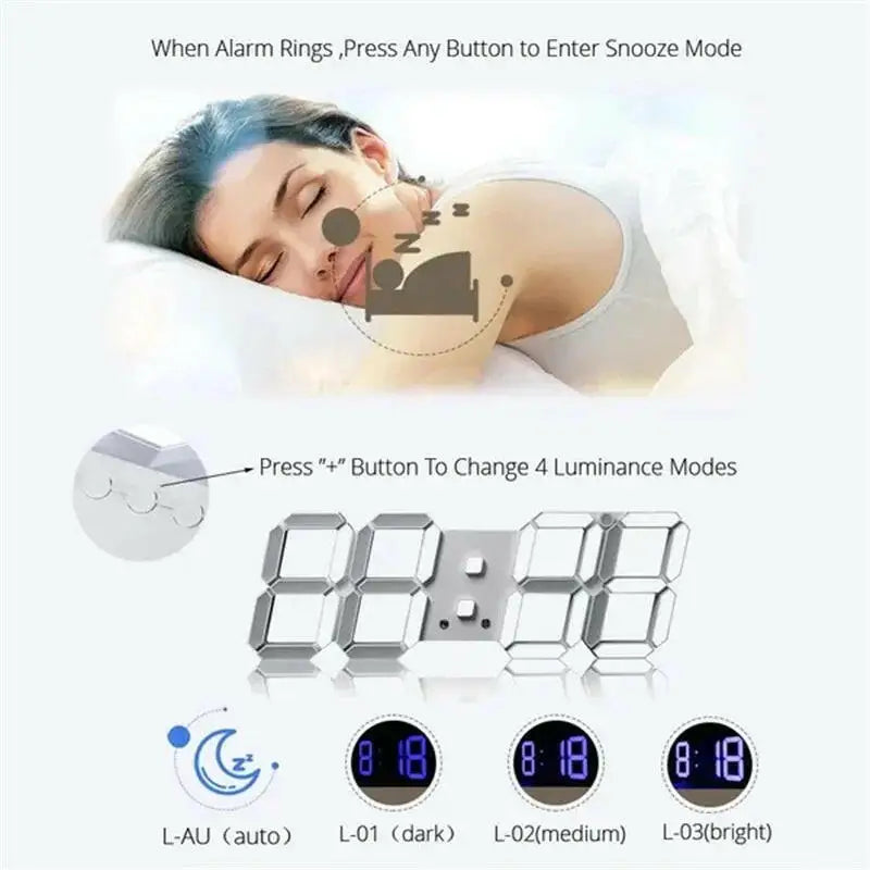 3D LED Digital Wall Clock