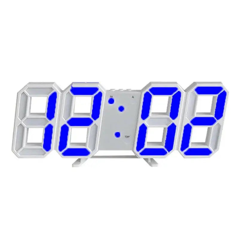 3D LED Digital Wall Clock - White Blue