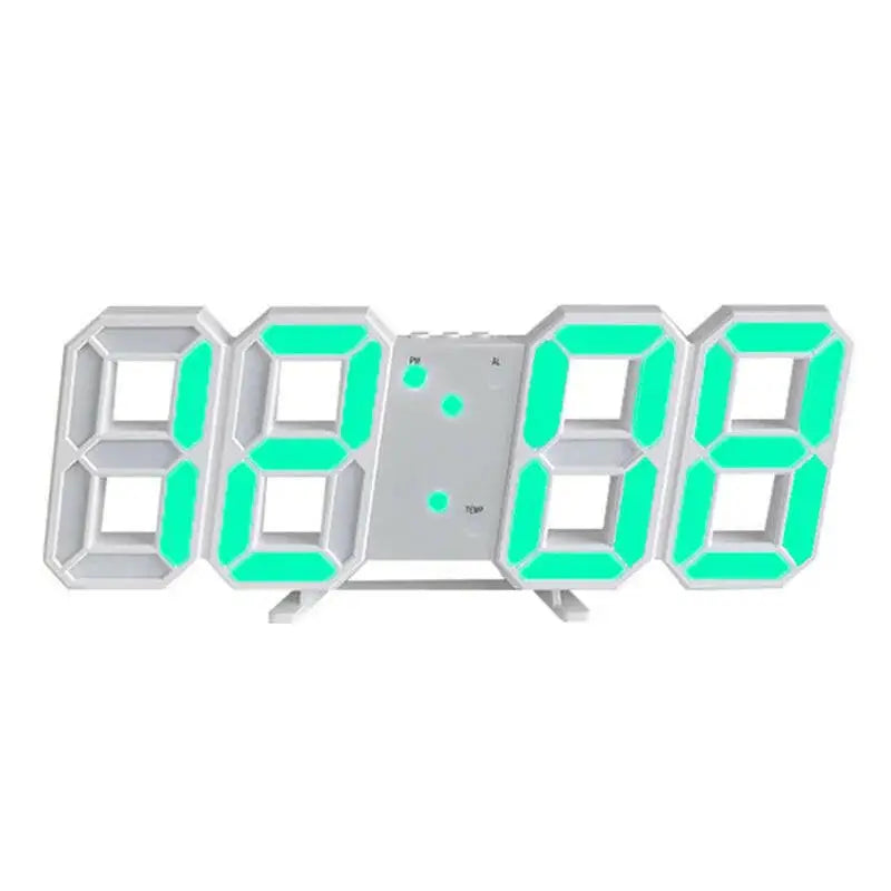 3D LED Digital Wall Clock - White Green