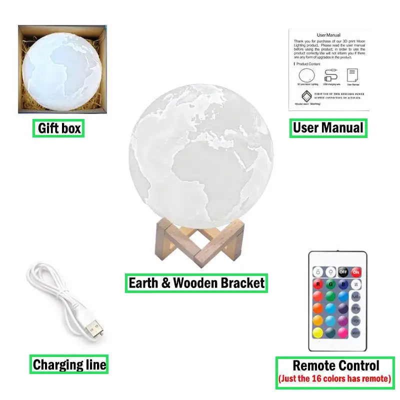 3D LED Moon Lamp Nightlight Fairy Table Bedroom Bedside Cute Kids Night Light for Room Birthday Party Decoration