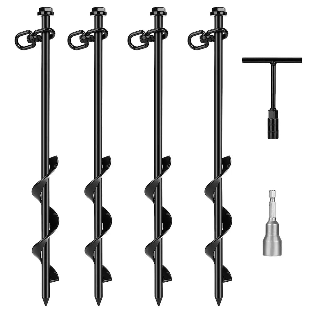 4-Pack 40cm Screwing Ground Anchor for Trampoline with Swing Adapter And Cross Handle Steel Swing Set Anchor - black