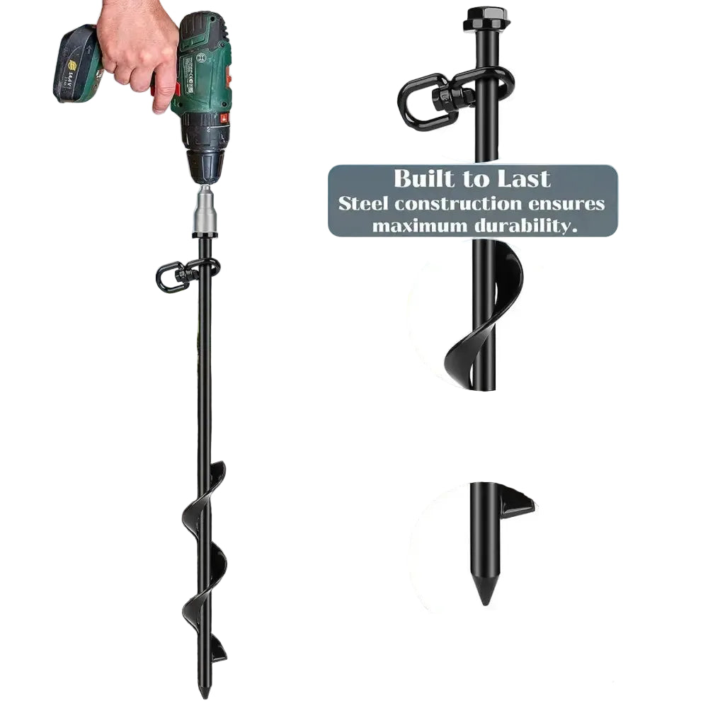 4-Pack 40cm Screwing Ground Anchor for Trampoline with Swing Adapter And Cross Handle Steel Swing Set Anchor - black