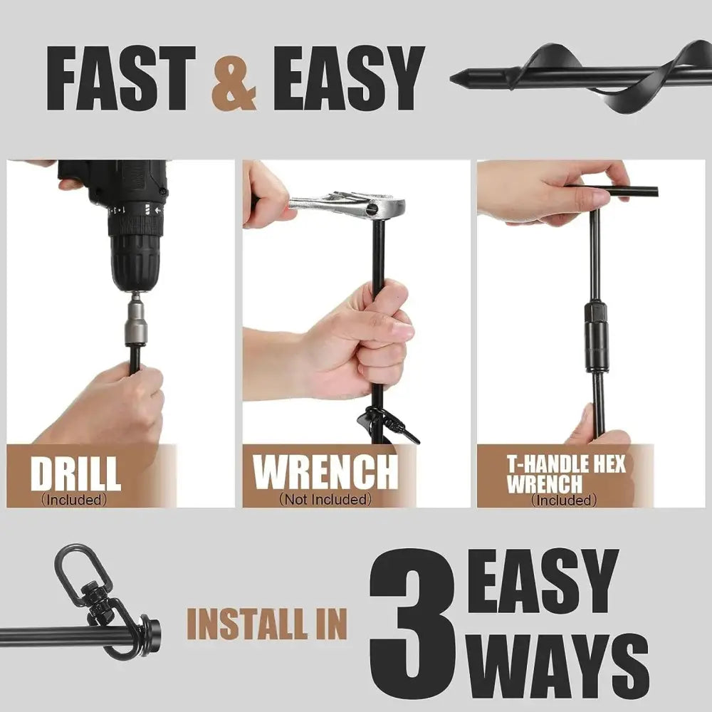 4-Pack 40cm Screwing Ground Anchor for Trampoline with Swing Adapter And Cross Handle Steel Swing Set Anchor - black