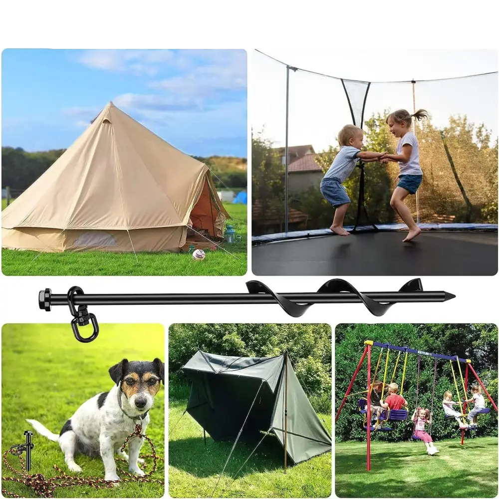 4-Pack 40cm Screwing Ground Anchor for Trampoline with Swing Adapter And Cross Handle Steel Swing Set Anchor - black