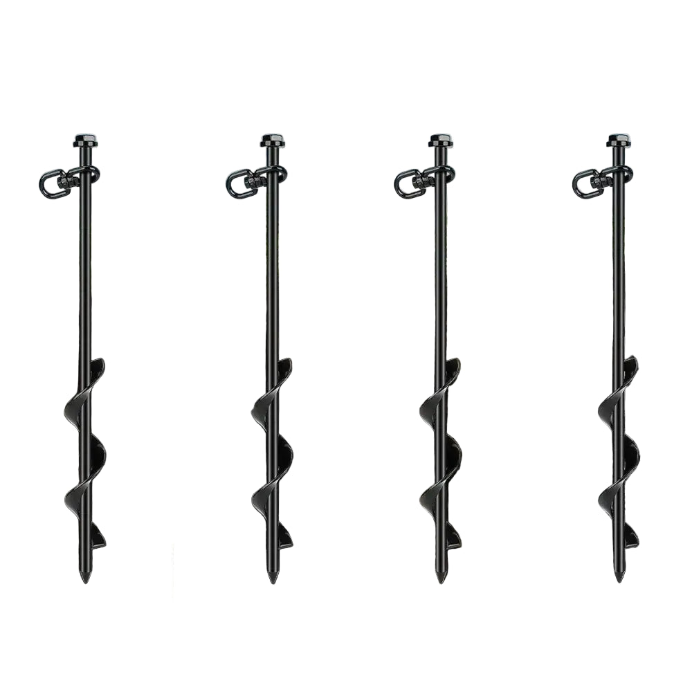 4-Pack 40cm Screwing Ground Anchor for Trampoline with Swing Adapter And Cross Handle Steel Swing Set Anchor - black
