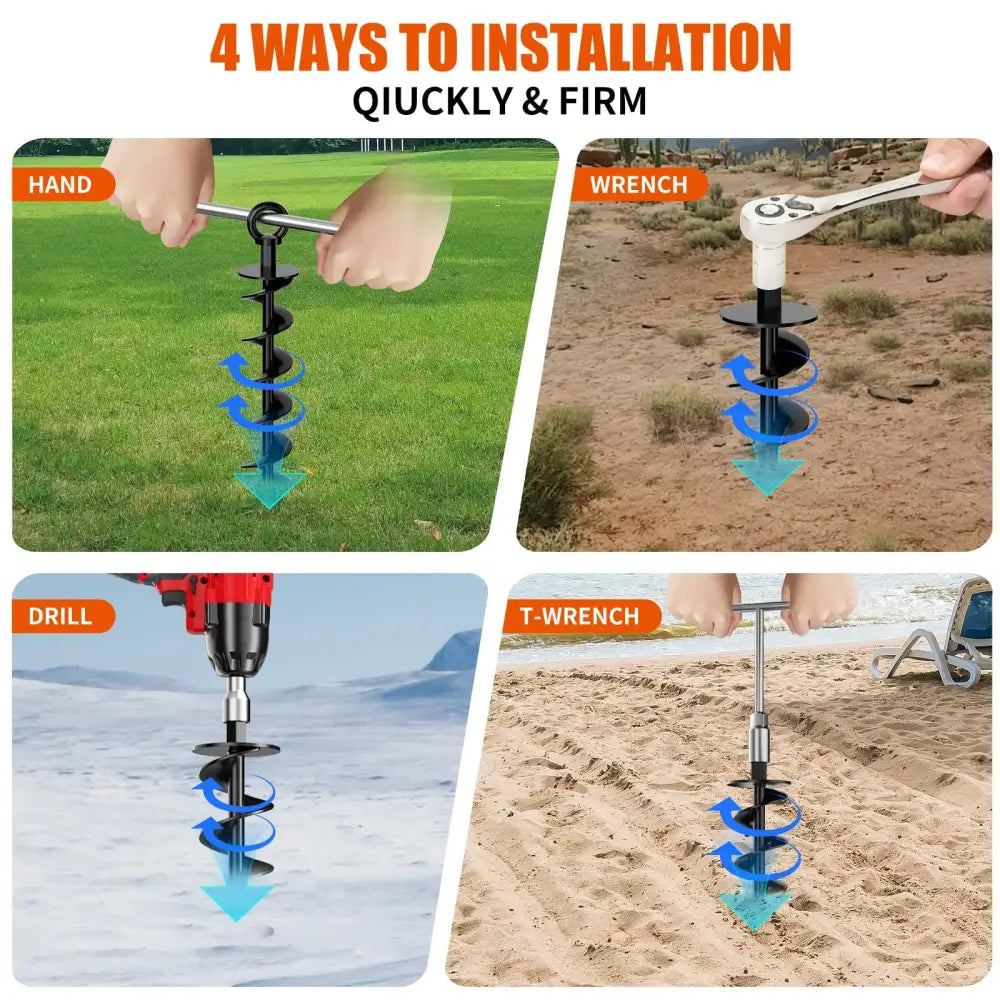 4 Pack Heavy Duty Spiral Ground Anchor for Trampoline Tent Swing Set Sheds Carports Mobile Home with Nut and Tool Black