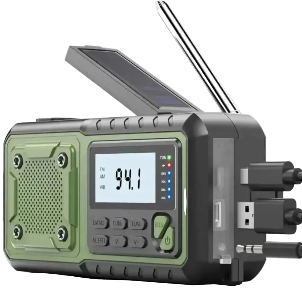 4000mAh Emergency Portable Solar Power Radio with Hand Crank Charging AM/FM Weather Radio LED Flashlight Bank Phone