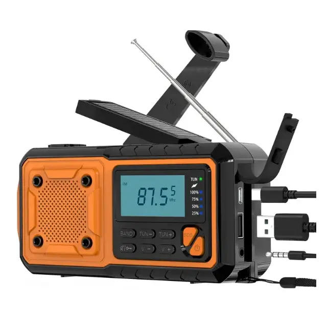 4000mAh Emergency Portable Solar Power Radio with Hand Crank Charging AM/FM Weather Radio LED Flashlight Bank Phone