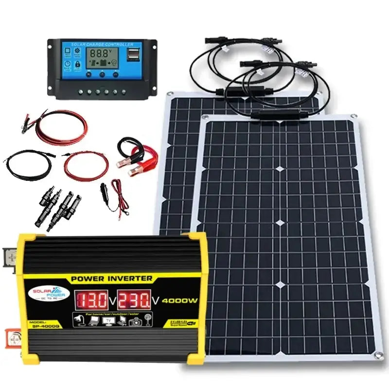 4000W Solar Panel & Inverter Kit 12V–220V - 2pcs 220V 50Hz Kit / Solar Panel - SS
