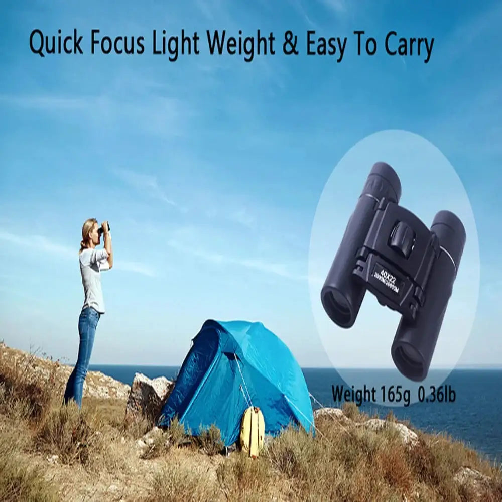 40x22 HD Binoculars – Long Range Mini Telescope with BAK4 Optics - Black - SS