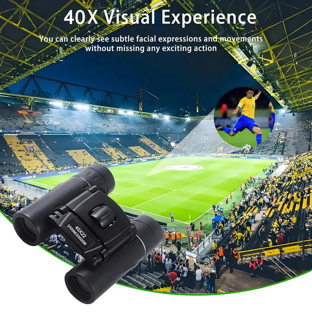 40x22 HD Binoculars – Long Range Mini Telescope with BAK4 Optics - Black - SS