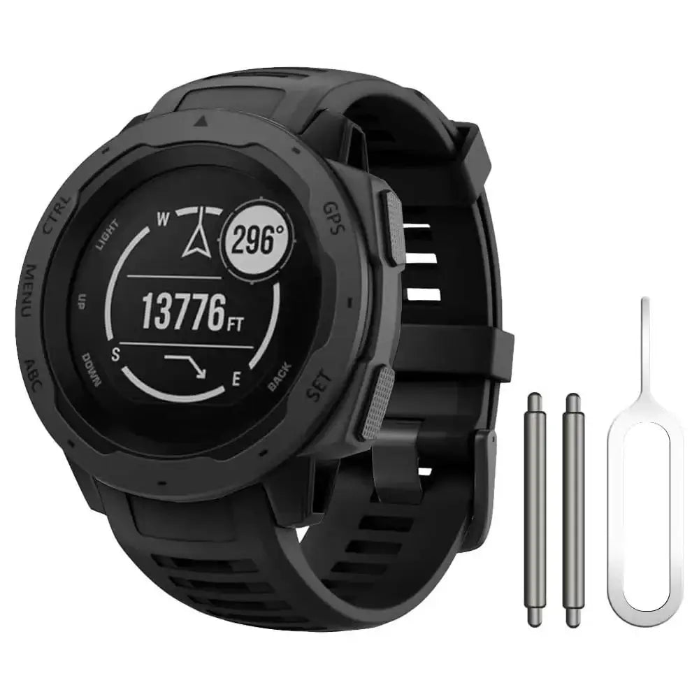 Soft Silicone Strap for the Garmin Instinct 1/2/Solar/Tactical Series (available in 5 colours) - Black - TWS