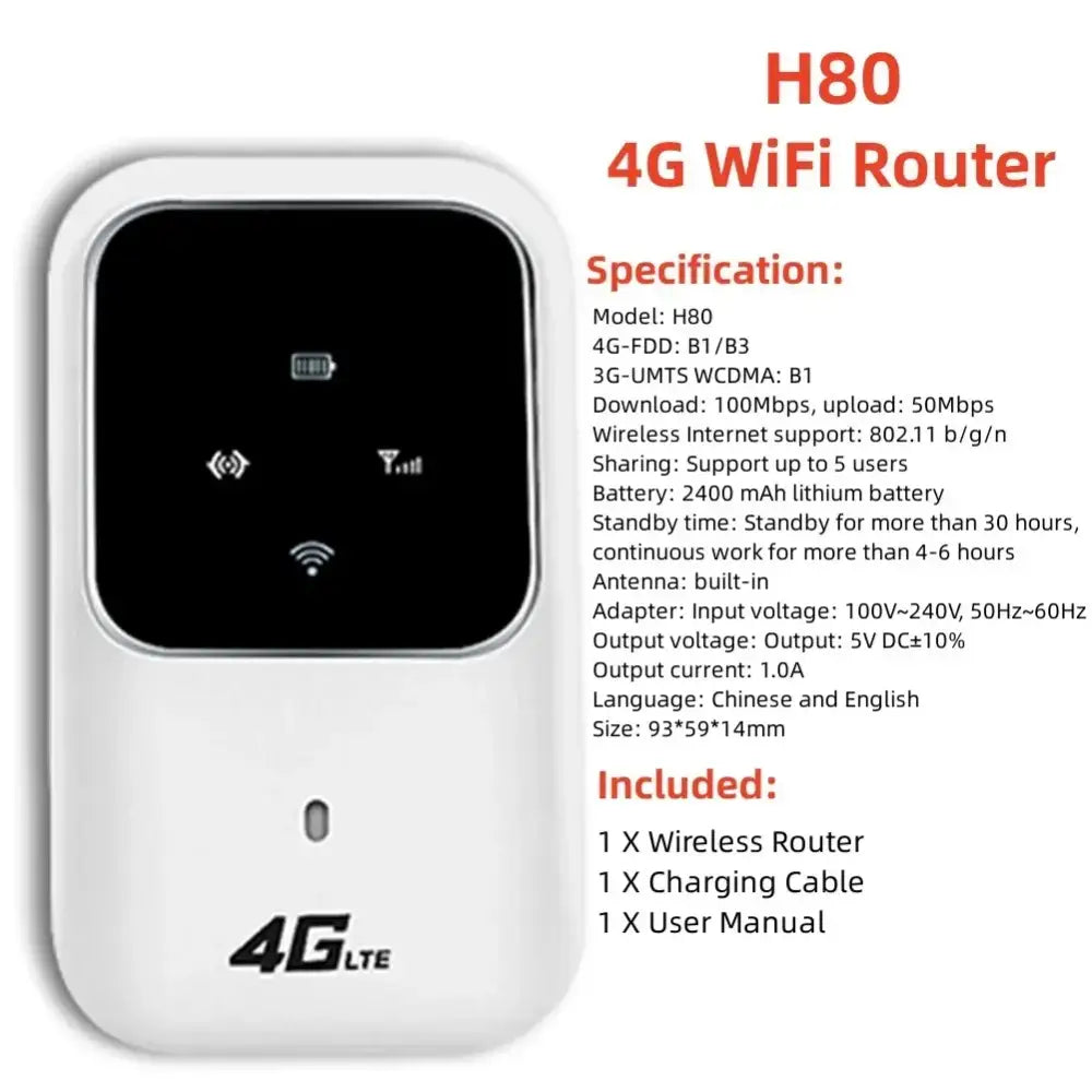 4G LTE Portable WiFi Router & Mobile Hotspot (8 different variants available) - H80 4G WiFi Router - 9eight5