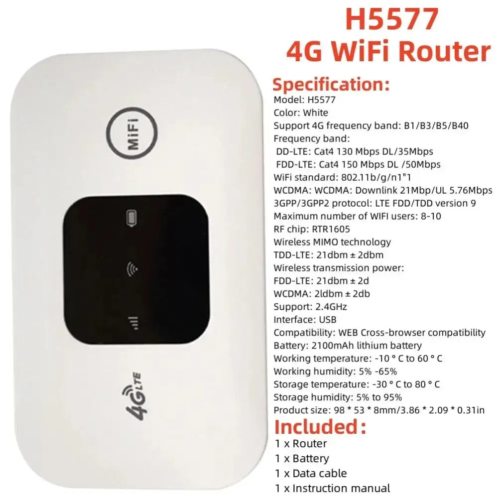 4G LTE Portable WiFi Router & Mobile Hotspot (8 different variants available) - H5577 4G Lte Router - 9eight5