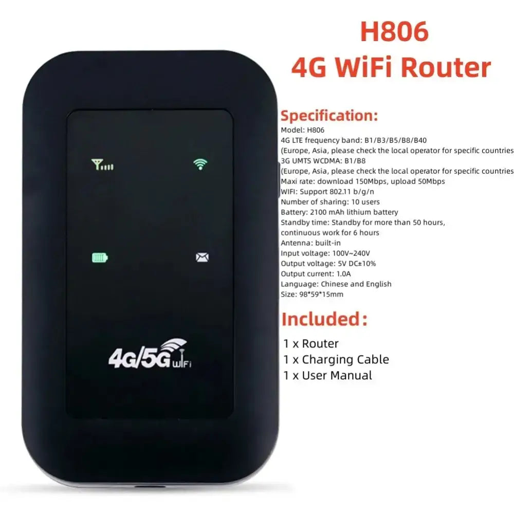4G LTE Portable WiFi Router & Mobile Hotspot (8 different variants available) - H806 4G WiFi Router - 9eight5