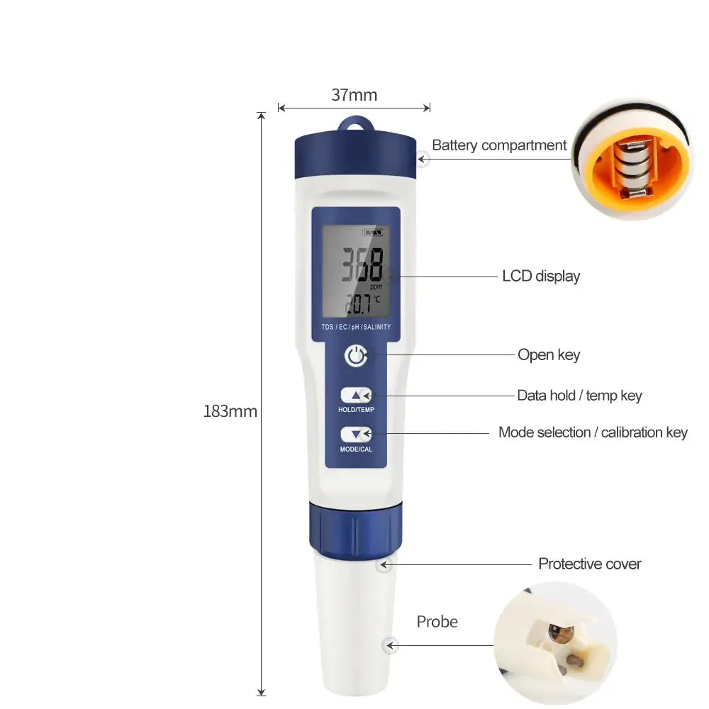 5-in-1 Digital PH TDS EC Meter Pen - HBC