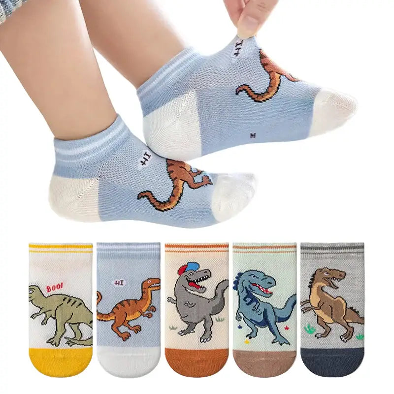 5 Pairs Boys’ Dinosaur Socks – Soft & Breathable (4 sizes available) - M - 3-5Y - 14-16cm - SS