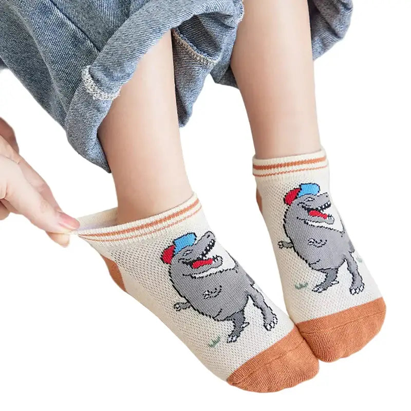 5 Pairs Boys’ Dinosaur Socks – Soft & Breathable (4 sizes available) - S - 1-3Y - 11-14cm - SS