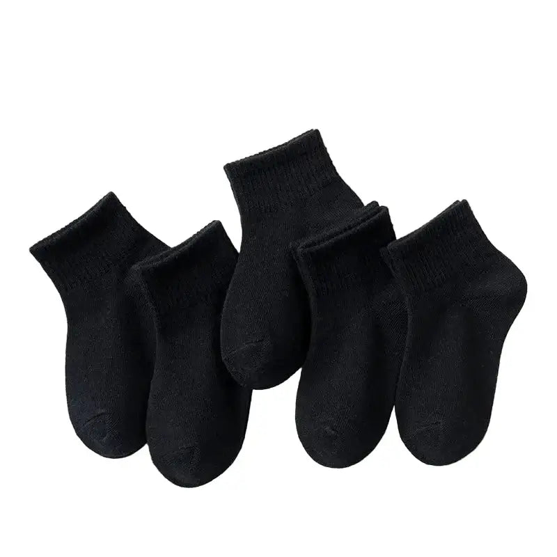 5 Pairs of Cotton Socks – For Boys & Girls (1–12 Years) - Black A / S (1-3Years Old) - SS