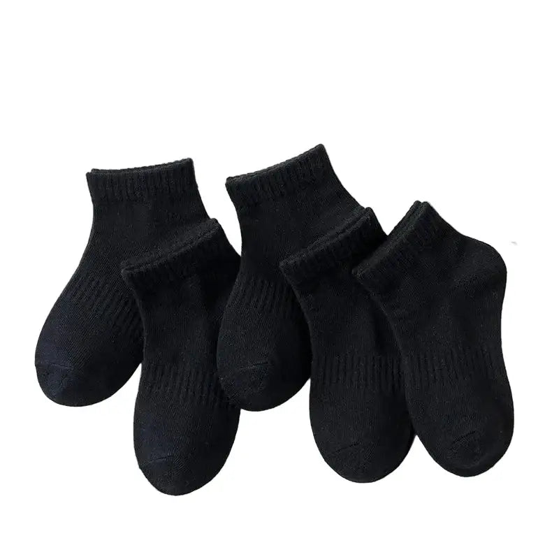 5 Pairs of Cotton Socks – For Boys & Girls (1–12 Years) - Black B / S (1-3Years Old) - SS