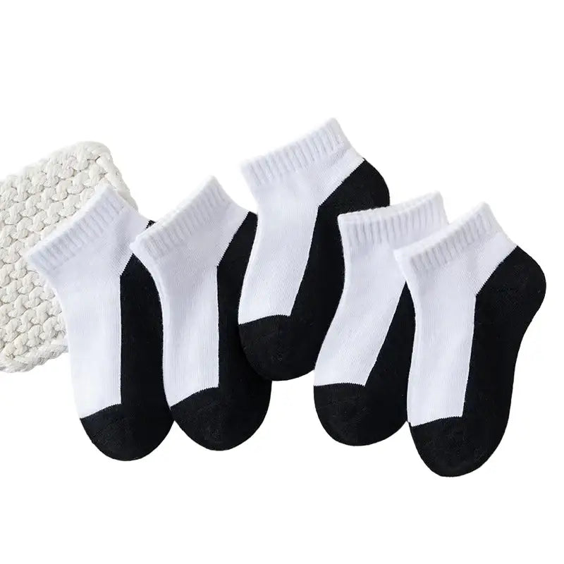 5 Pairs of Cotton Socks – For Boys & Girls (1–12 Years) - Black Spliced / S (1-3Years Old) - SS