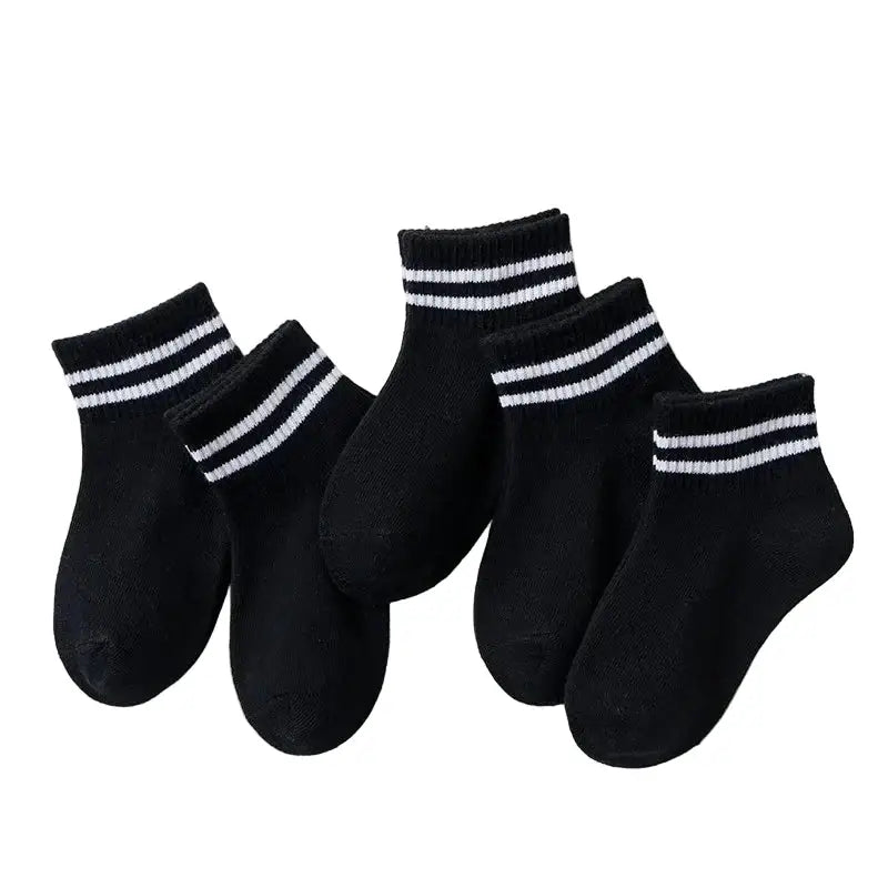 5 Pairs of Cotton Socks – For Boys & Girls (1–12 Years) - Black Striped / S (1-3Years Old) - SS