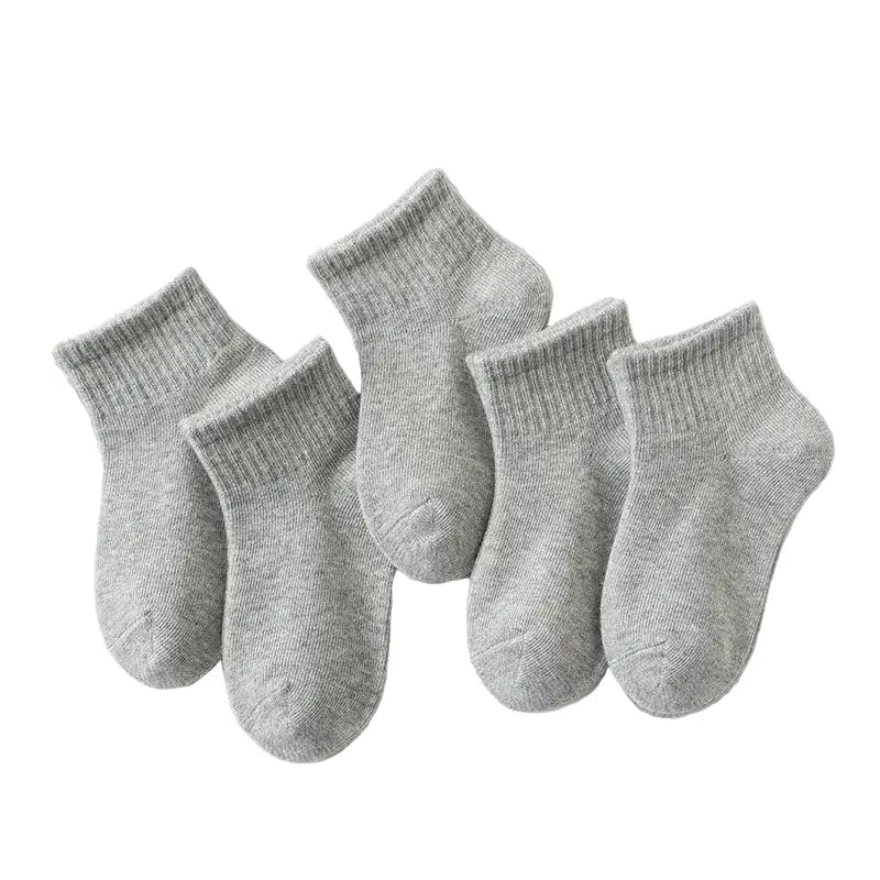 5 Pairs of Cotton Socks – For Boys & Girls (1–12 Years) - Gray A / S (1-3Years Old) - SS