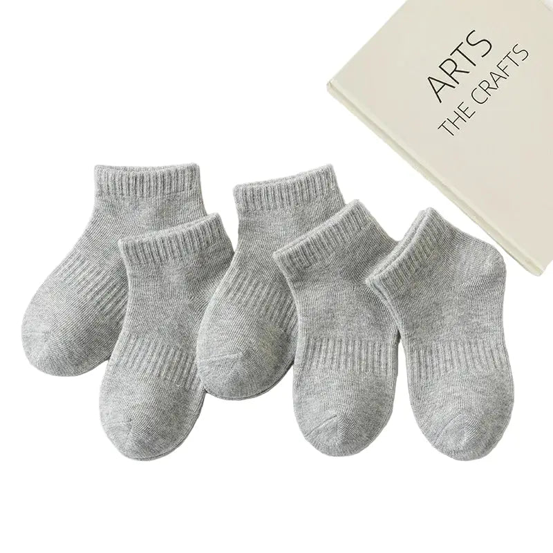 5 Pairs of Cotton Socks – For Boys & Girls (1–12 Years) - Gray B / S (1-3Years Old) - SS