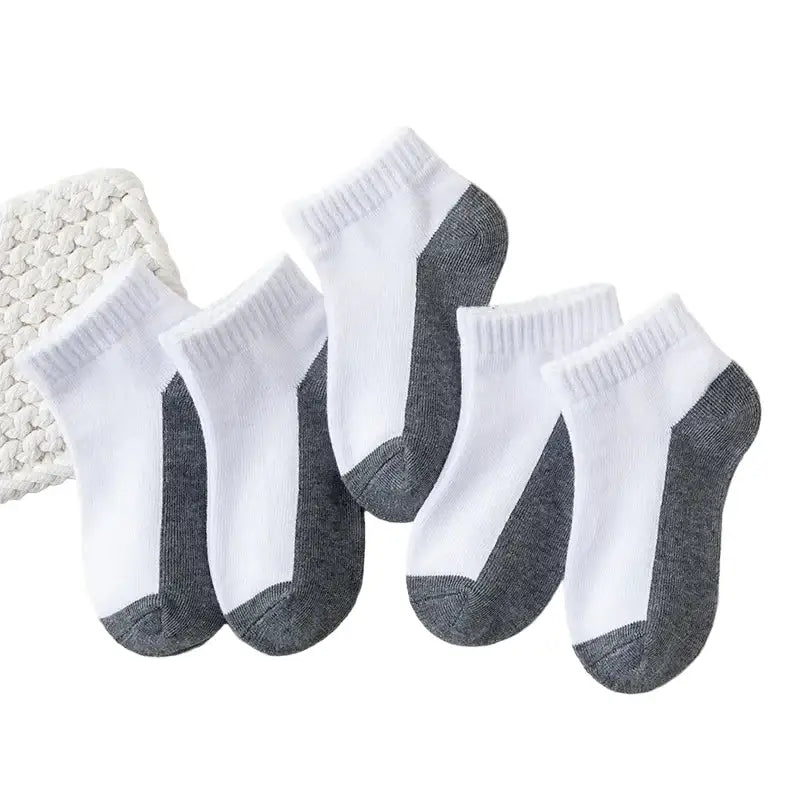 5 Pairs of Cotton Socks – For Boys & Girls (1–12 Years) - Gray Spliced / S (1-3Years Old) - SS