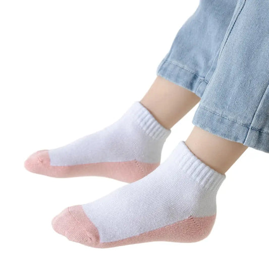 5 Pairs of Cotton Socks – For Boys & Girls (1–12 Years) - Pink Spliced / S (1-3Years Old) - SS