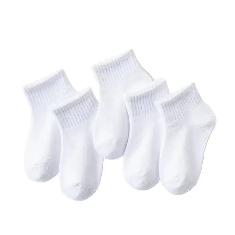5 Pairs of Cotton Socks – For Boys & Girls (1–12 Years) - White A / S (1-3Years Old) - SS