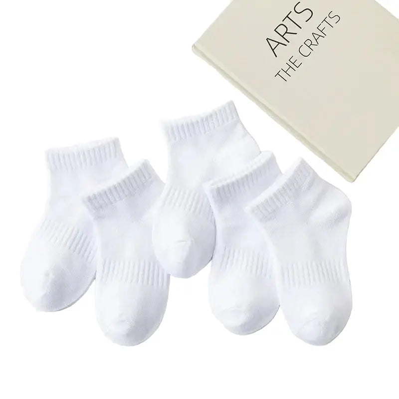 5 Pairs of Cotton Socks – For Boys & Girls (1–12 Years) - White B / S (1-3Years Old) - SS