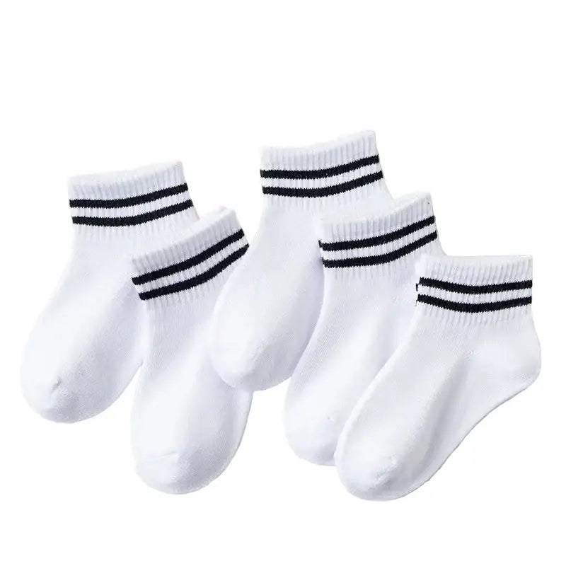 5 Pairs of Cotton Socks – For Boys & Girls (1–12 Years) - White Striped / S (1-3Years Old) - SS