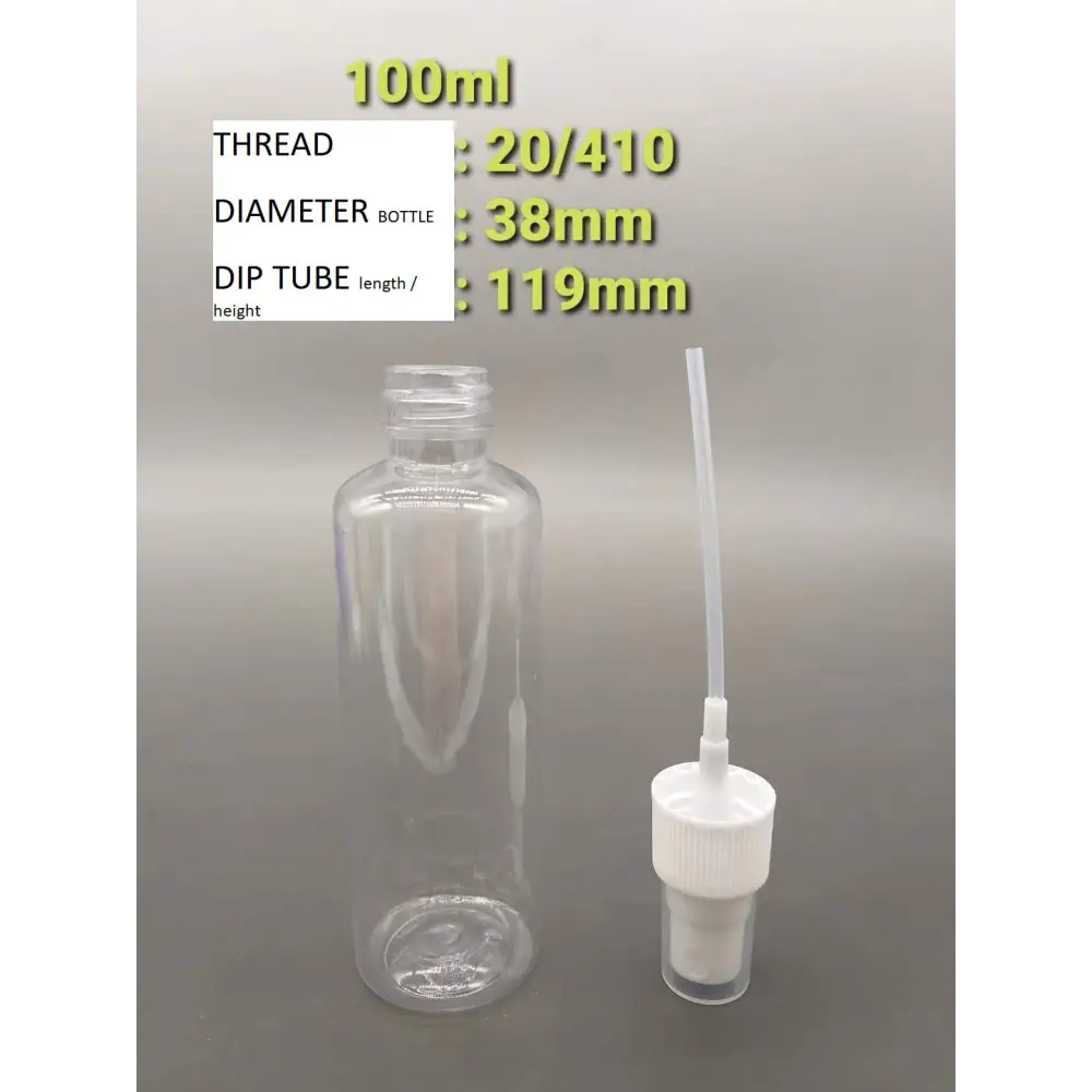 50 x Bottle & Cap - Fine Mist Atomiser Sprayer + Bottles 100ml clear 20/410