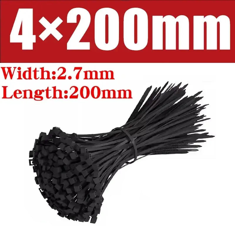 500/1000PCS Self-locking Plastic Nylon Tie Black Zip Wraps Strap Nylon Cable Tie Set Fastening Ring Loop Wire Wrap