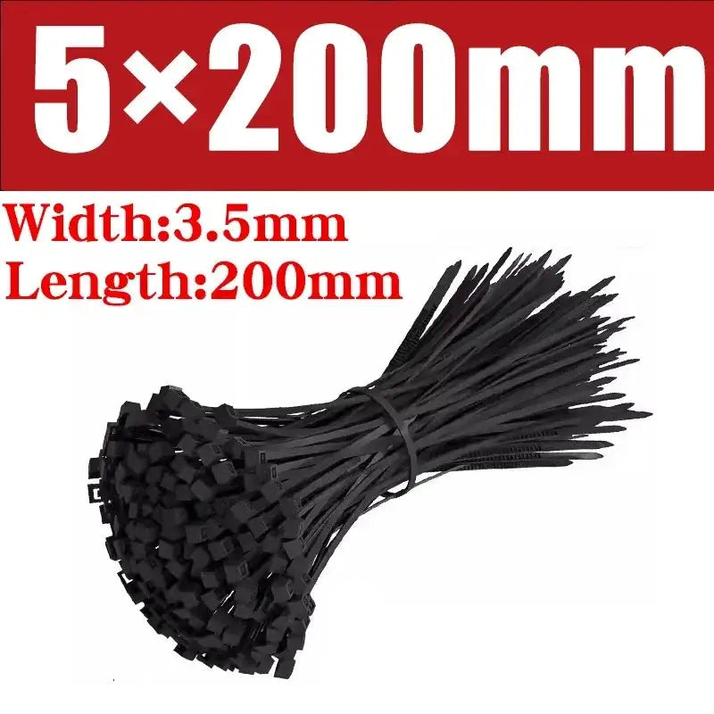 500/1000PCS Self-locking Plastic Nylon Tie Black Zip Wraps Strap Nylon Cable Tie Set Fastening Ring Loop Wire Wrap