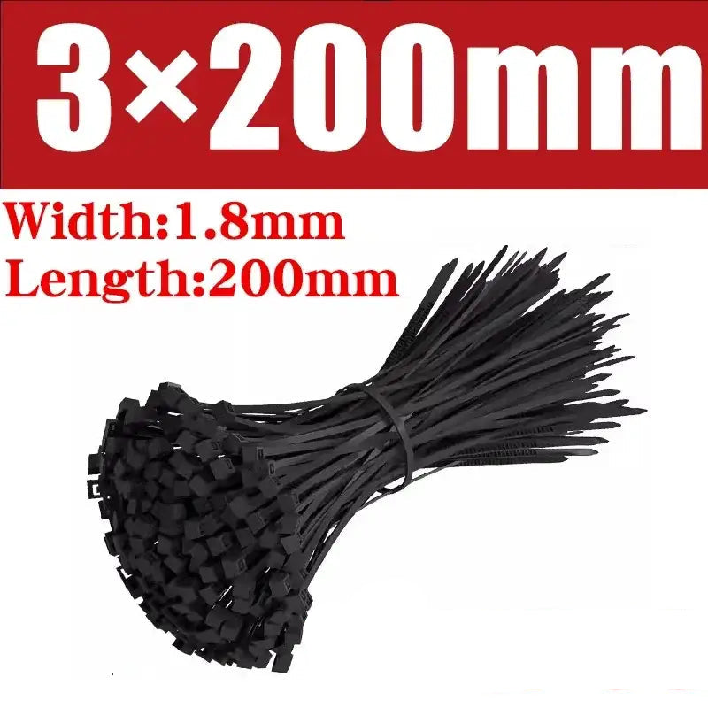 500/1000PCS Self-locking Plastic Nylon Tie Black Zip Wraps Strap Nylon Cable Tie Set Fastening Ring Loop Wire Wrap