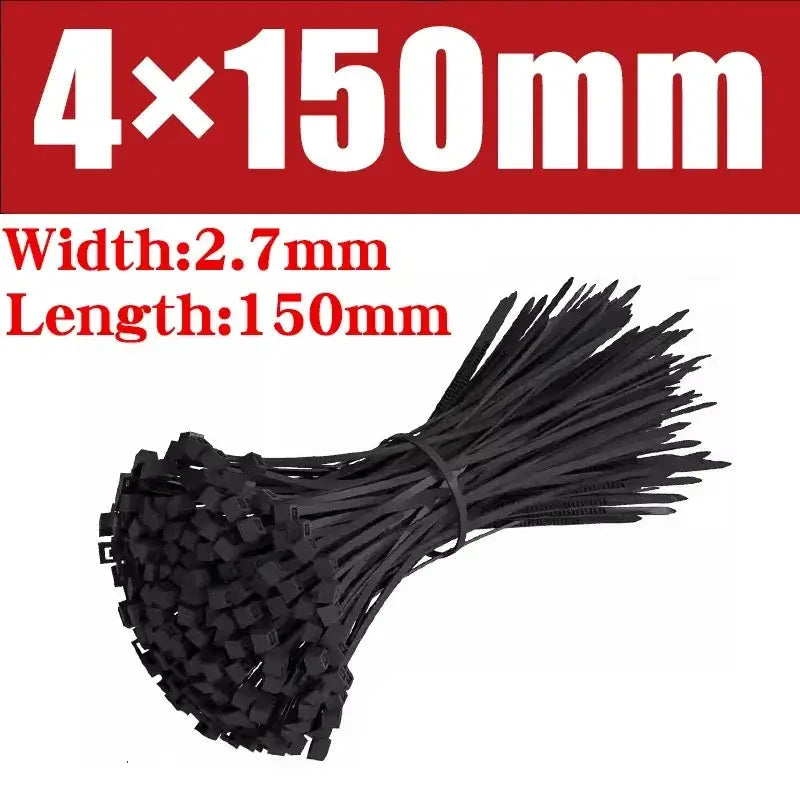 500/1000PCS Self-locking Plastic Nylon Tie Black Zip Wraps Strap Nylon Cable Tie Set Fastening Ring Loop Wire Wrap