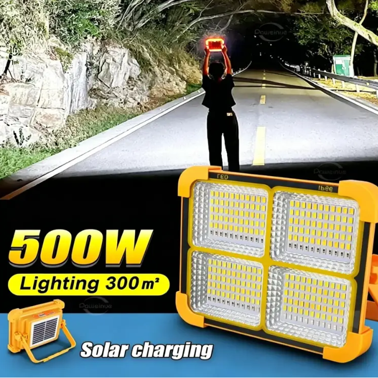 500WSolar Charging Flood Light IP66 Waterproof Portable Tent Camping Light Power Bank Outdoor Emergency Lighting