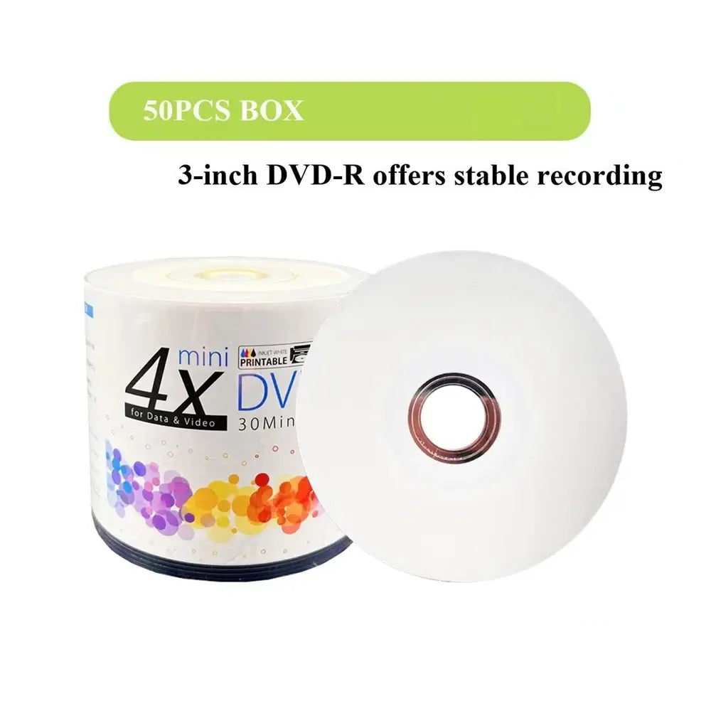 50PCS Ritek Printable Mini 3’’(8cm) DVD-R Recordable Blank Disks 30min 1.46GB 4X Speed for Camera Camcorders Video &