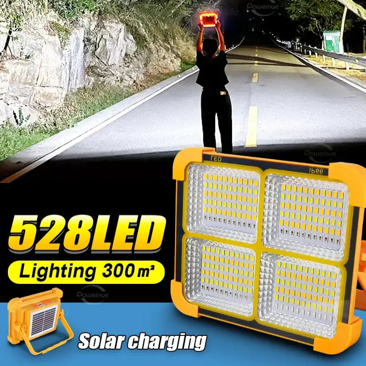 528LED Solar Charging Flood Light IP66 Waterproof Portable Tent Camping Light Power Bank 10000mAh For Outdoor Emergency
