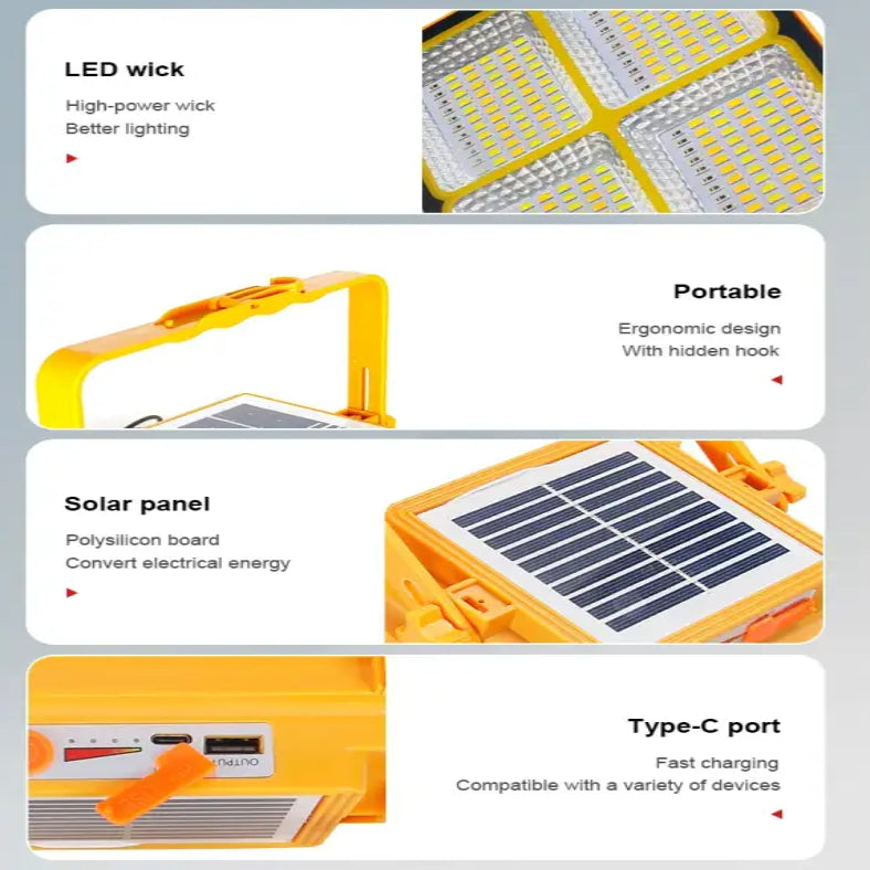 528LED Solar Charging Flood Light IP66 Waterproof Portable Tent Camping Light Power Bank 10000mAh For Outdoor Emergency
