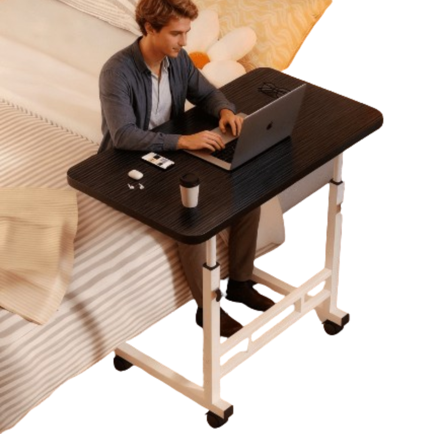 Compact Adjustable Bedside Work Desk with a 4-Wheel Mobile Design