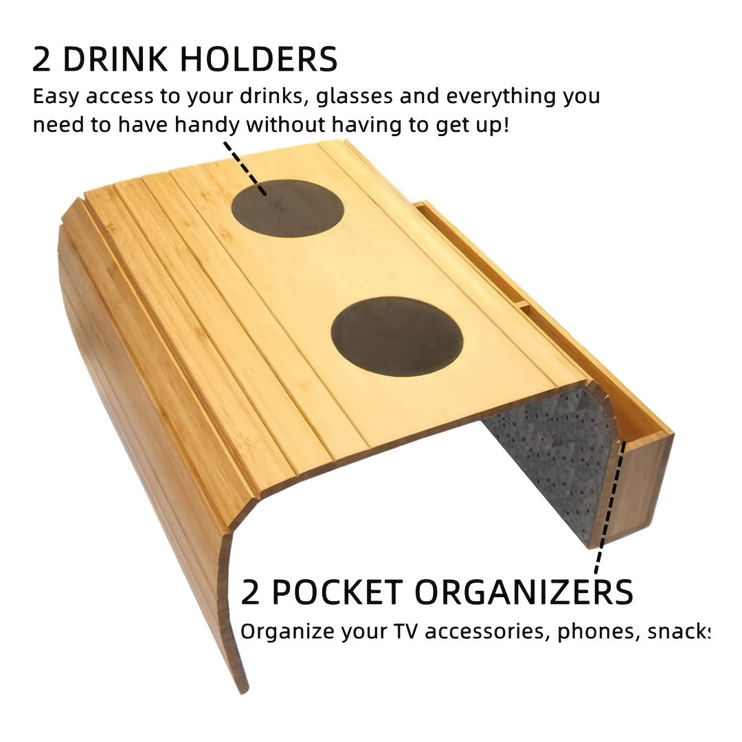 Foldable Bamboo Sofa Armrest Table with Cup Holder (2 colours available)