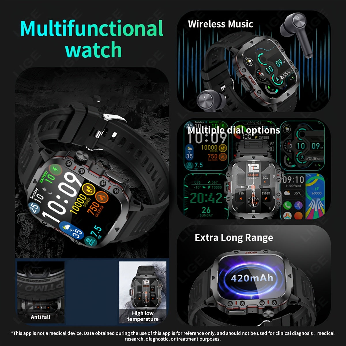 LIGE Casual Smart Watch – Voice Assistant (2 colours available)